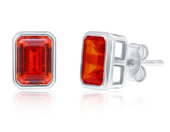 Col-188 D-9353 Sterling Silver Emerald Cut CZ Birthstone Stud Earrings 0