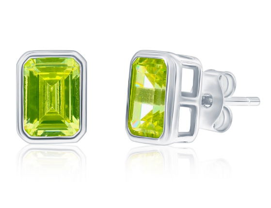 Col-188 D-9353 Sterling Silver Emerald Cut CZ Birthstone Stud Earrings 0