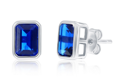 Col-188 D-9353 Sterling Silver Emerald Cut CZ Birthstone Stud Earrings 0