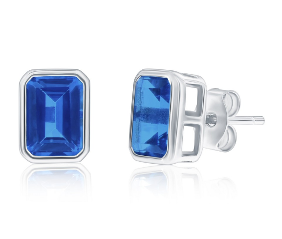 Col-188 D-9353 Sterling Silver Emerald Cut CZ Birthstone Stud Earrings 0