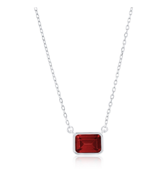 COL-188 M-7909 Sterling Silver Emerald Cut CZ Birthstone Necklaces 16"+ 2" Long 0