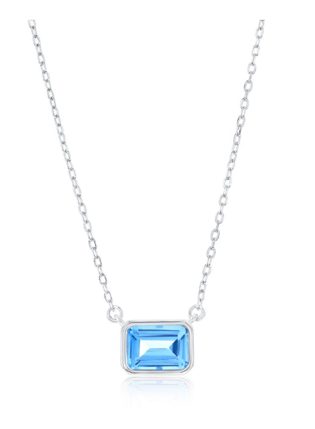 COL-188 M-7909 Sterling Silver Emerald Cut CZ Birthstone Necklaces 16"+ 2" Long 0