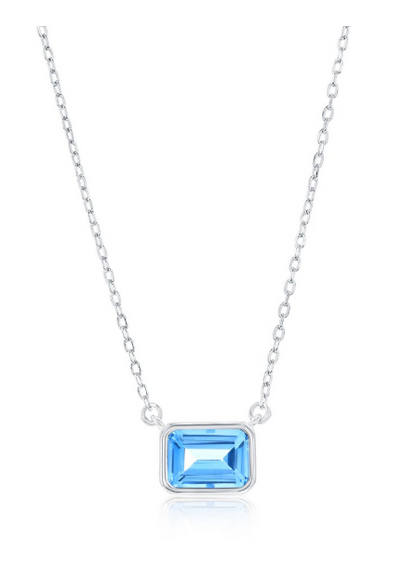 COL-188 M-7909 Sterling Silver Emerald Cut CZ Birthstone Necklaces 16"+ 2" Long 0
