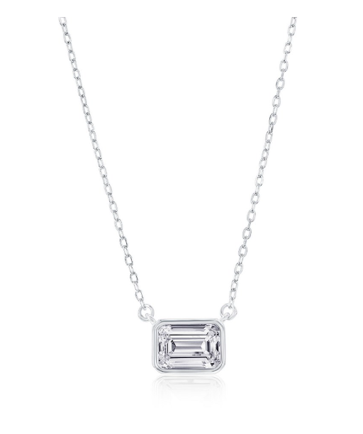 COL-188 M-7909 Sterling Silver Emerald Cut CZ Birthstone Necklaces 16"+ 2" Long 0