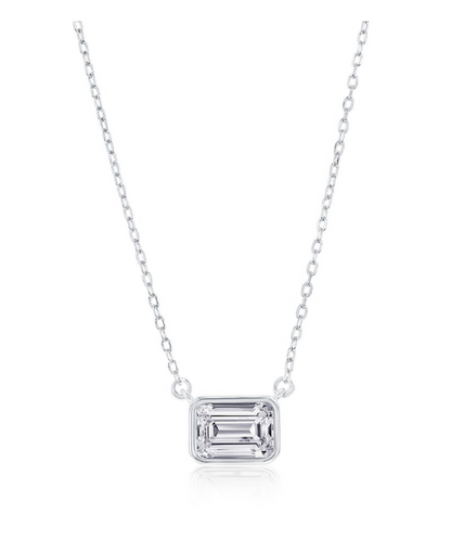 COL-188 M-7909 Sterling Silver Emerald Cut CZ Birthstone Necklaces 16"+ 2" Long 0