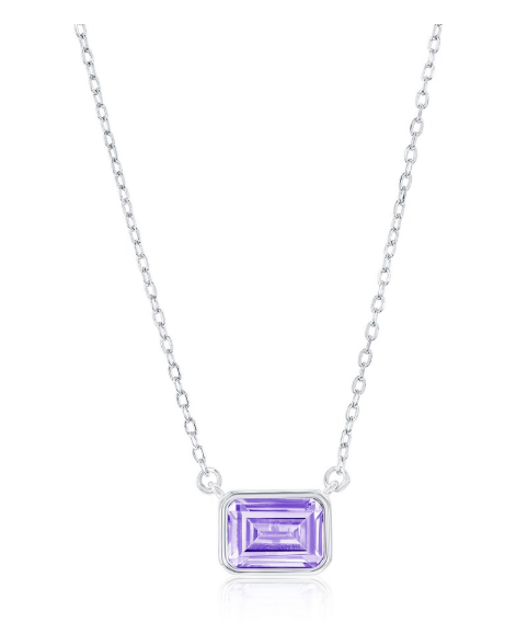COL-188 M-7909 Sterling Silver Emerald Cut CZ Birthstone Necklaces 16"+ 2" Long 0