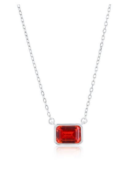 COL-188 M-7909 Sterling Silver Emerald Cut CZ Birthstone Necklaces 16"+ 2" Long 0