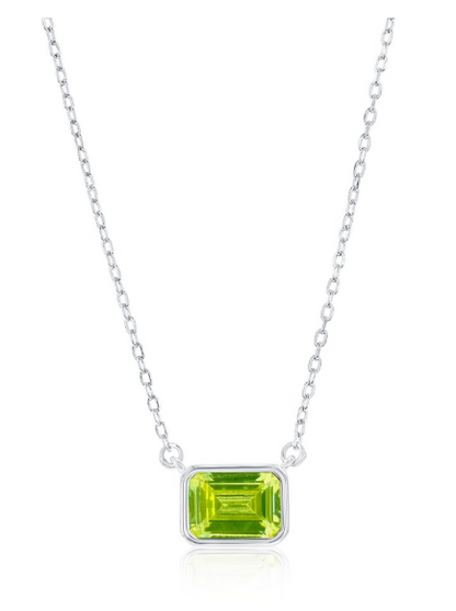 COL-188 M-7909 Sterling Silver Emerald Cut CZ Birthstone Necklaces 16"+ 2" Long 0