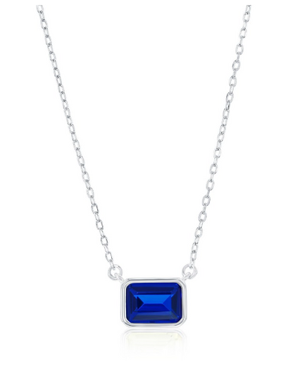 COL-188 M-7909 Sterling Silver Emerald Cut CZ Birthstone Necklaces 16"+ 2" Long 0