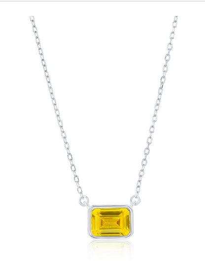 COL-188 M-7909 Sterling Silver Emerald Cut CZ Birthstone Necklaces 16"+ 2" Long 0