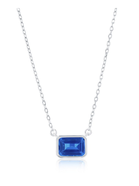 COL-188 M-7909 Sterling Silver Emerald Cut CZ Birthstone Necklaces 16"+ 2" Long 0
