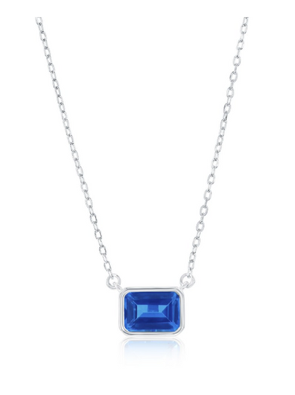 COL-188 M-7909 Sterling Silver Emerald Cut CZ Birthstone Necklaces 16"+ 2" Long 0