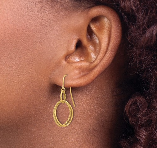 TC02 10K Yellow Gold Polished & Textured Shepard Hook Dangle Earrings 0