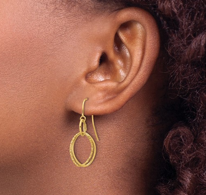 TC02 10K Yellow Gold Polished & Textured Shepard Hook Dangle Earrings 0