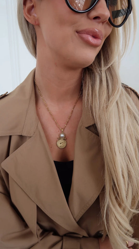 406547 Chansutt Pearls Macy Necklace 18k Gold Plated Water Resistant Stainless Steel 16-18 inches