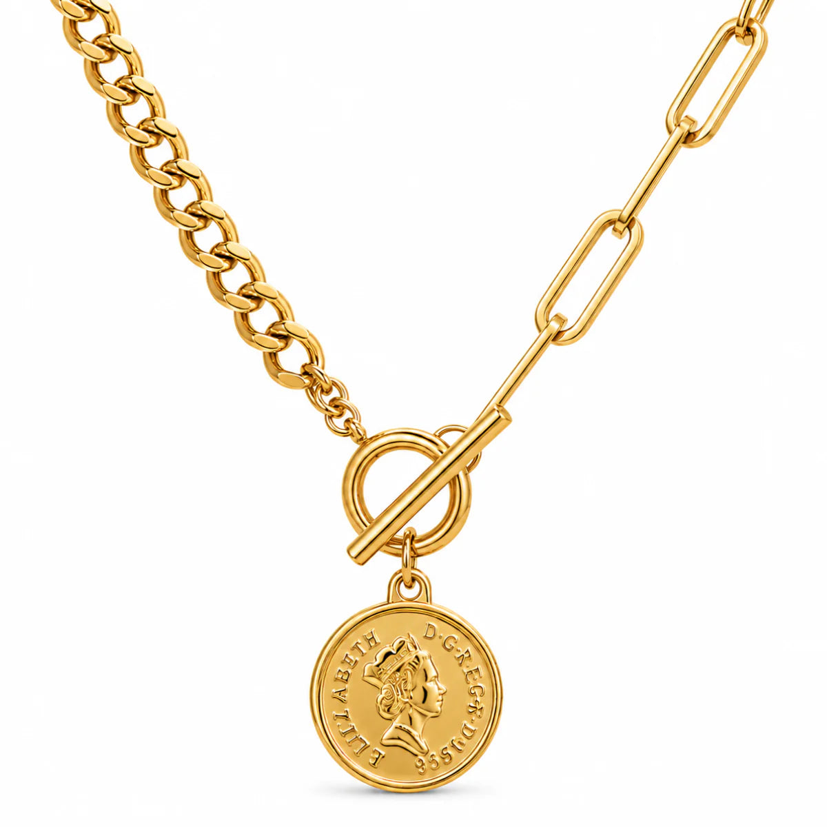 106 Ellie Vail Waterproof Gold-Plated Stainless-Steel Stacie-Toggle-Coin-Necklace