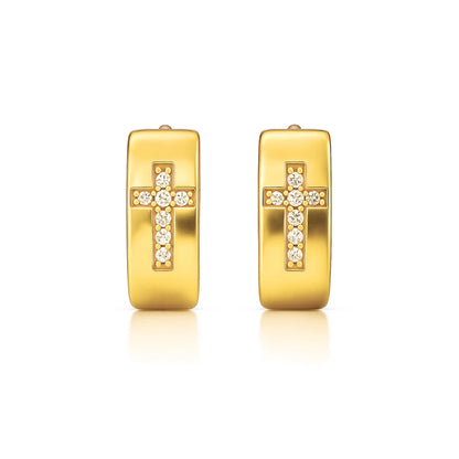 473 Ellie Vail Waterproof Gold-Plated Stainless-Steel Denali Cross Huggie Hoop Earrings