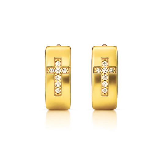 473 Ellie Vail Waterproof Gold-Plated Stainless-Steel Denali Cross Huggie Hoop Earrings
