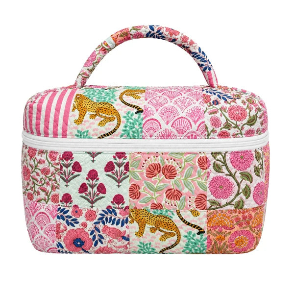 Pink Patchwork Print Quilted Vanity Bag 0