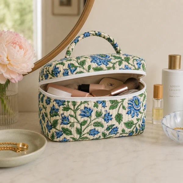 VB1236 Blue and Green Printed Quilted Vanity Bag 0