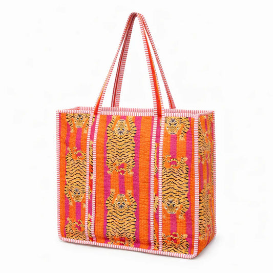 MTB4429 Orange Pink Mini Quilt Tote Vibrant Tiger Print