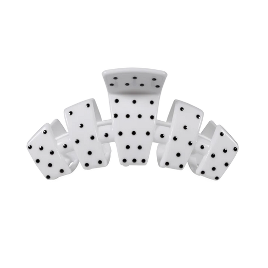 TT-CM01-268 Teleties Classic White Polka Dot Party Medium Claw Clip 0