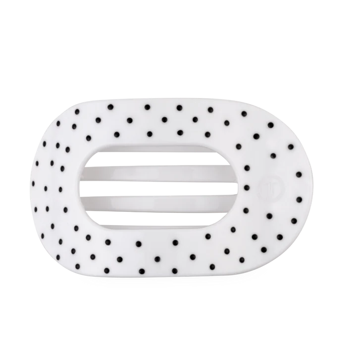 TT-FCL01-268 Teleties White Polka Dot Party Large Round Flat Clip 0