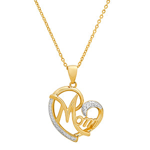 Ladies Gold Plated Sterling Silver Diamond Mom Pendant With 18" Chain