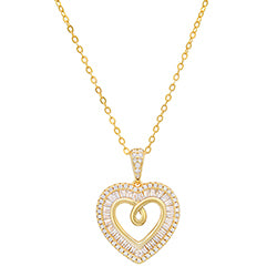 XP-1342-SS-YG Gold Plated Sterling Silver CZ Heart Pendant With 18" Chain