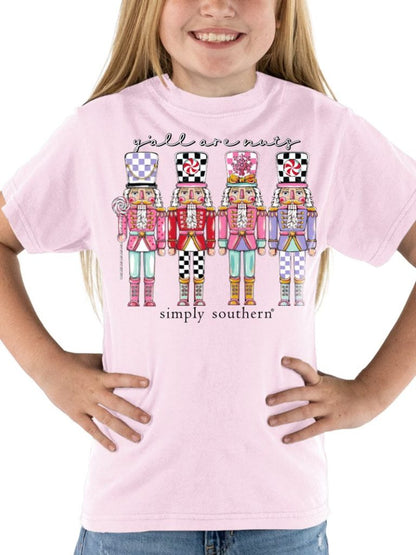 YTH-SS-NUTS-PEONY Simply Southern Youth Girl's Yall Are Nuts T-Shirt Peony 0