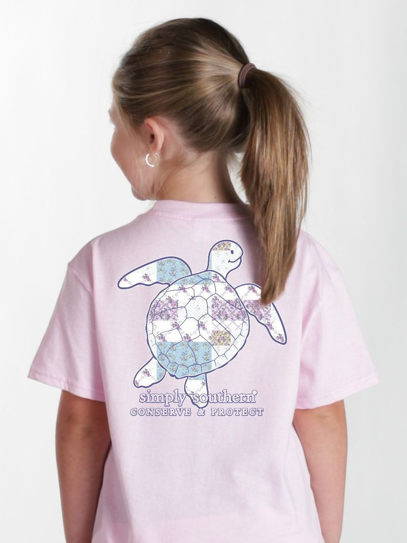YTH-SS-TRACKT5-PATCH-PEONY Simply Southern Youth Sea Turtle Tracking T-Shirt Peony