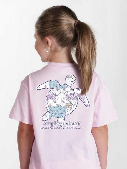 YTH-SS-TRACKT5-PATCH-PEONY Simply Southern Youth Sea Turtle Tracking T-Shirt Peony