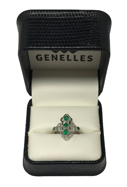 B-R-019014 10K White Gold .05CTW / .50CTW Green Stone Ring