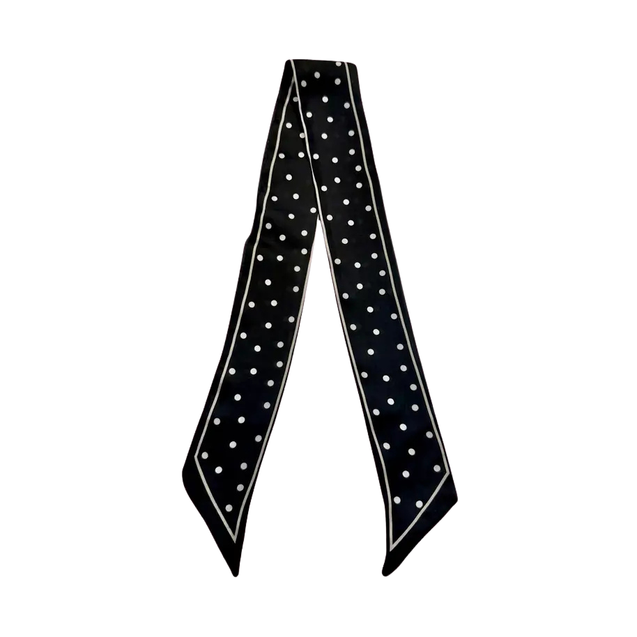 Twilly Scarf Black with White Polka Dots 0