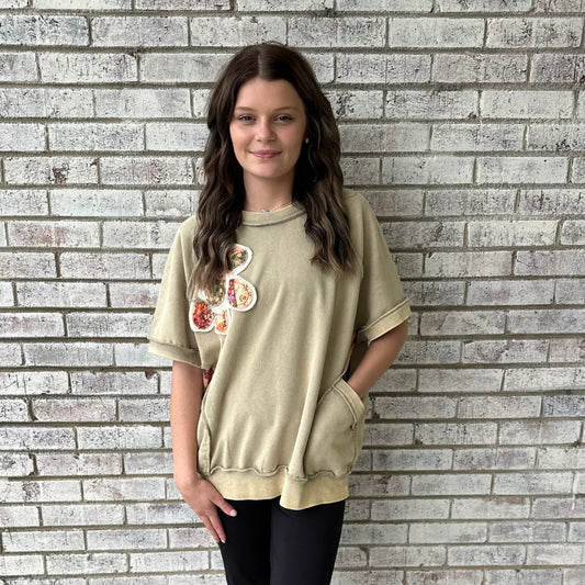 Prettiest Blossom Flower Patch Top - Faded Olive