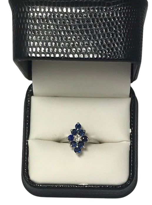 U 14K White Gold Blue Stone and 14Pt Diamond Ring