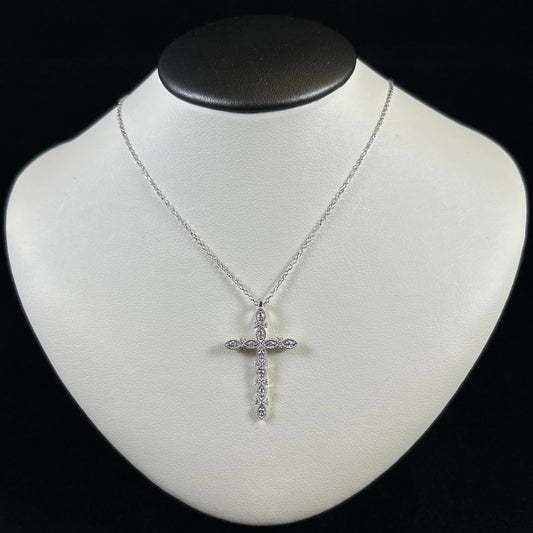 10K White Gold .25CTTW Diamond Cross Necklace