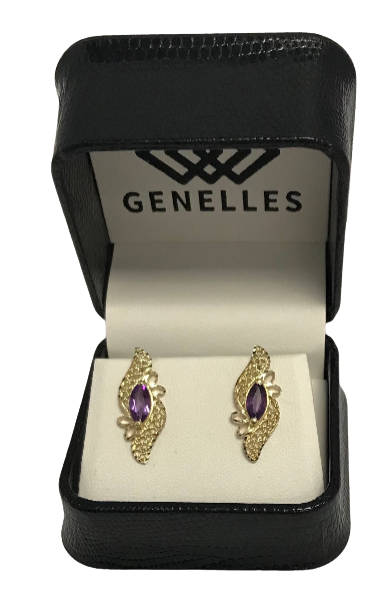 U CKNO12333 14K YG Purple Stone Stud Earrings