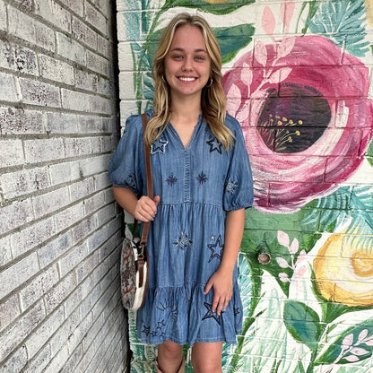 Myra Bag Prairie Hymn Embroidered Dress in Dusty Blue