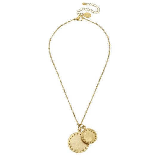 3031RG Susan Shaw Gold Plated Double Circle with Dots Necklace by Susan Shaw
