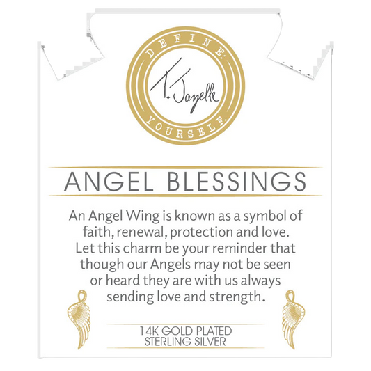 Moonstone Gemstone Beaded Bracelet with Angel Blessings Gold Charm