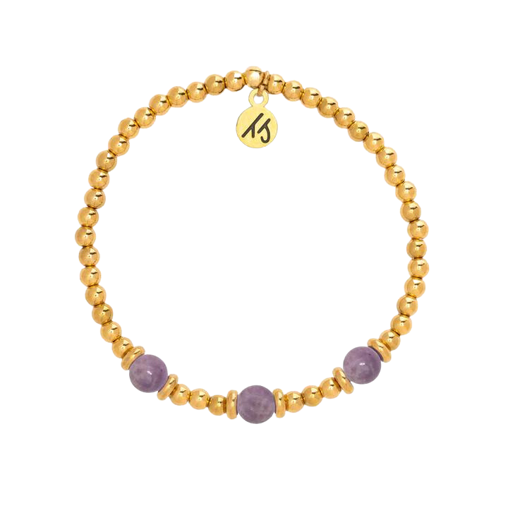 18K Yellow Gold Filled Lepidolite Beaded Bracelet - You Got This