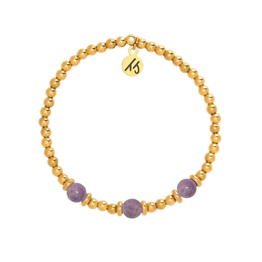 18K Yellow Gold Filled Lepidolite Beaded Bracelet - You Got This