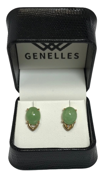 U 31475 14K YG Jade/Clear Stone Earrings