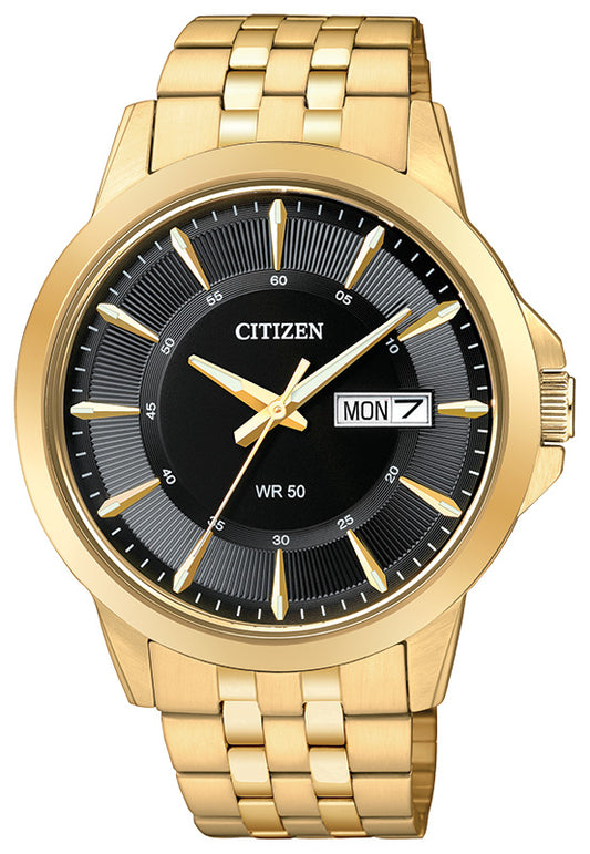 Mens Stainless Steel Gold Tone Citizen Quartz Watch - BF2013-56E