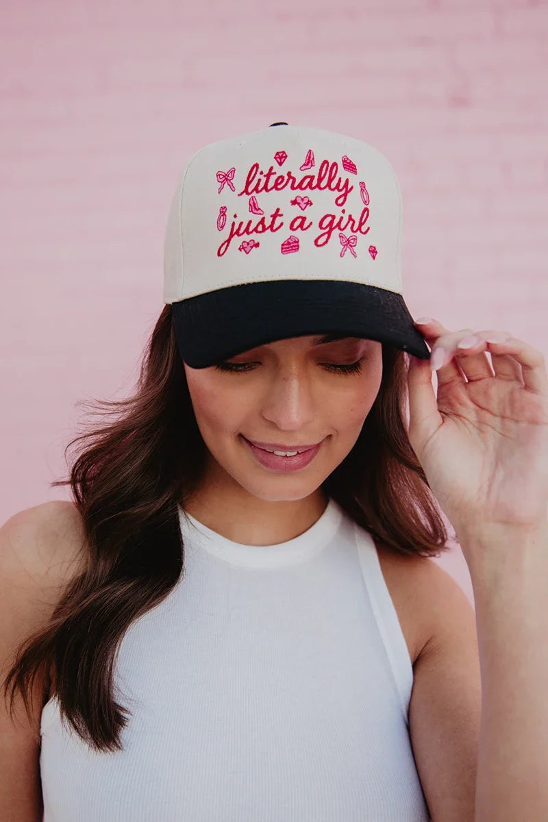 KDC-BC-1164 Literally Just A Girl Doodles Classic Trucker Hat Black Tan 0