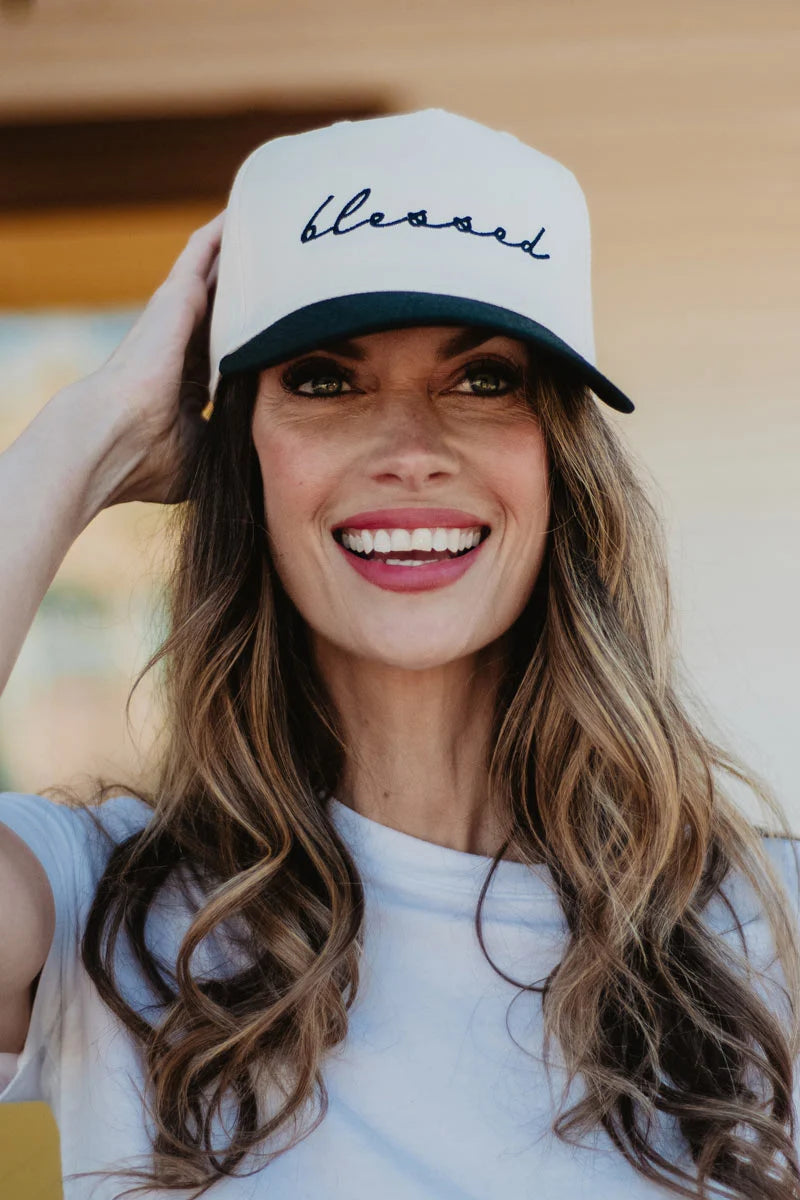 KDC-BC-671 Katydid Blessed (Cursive) Two-Toned Hats Black Tan 0