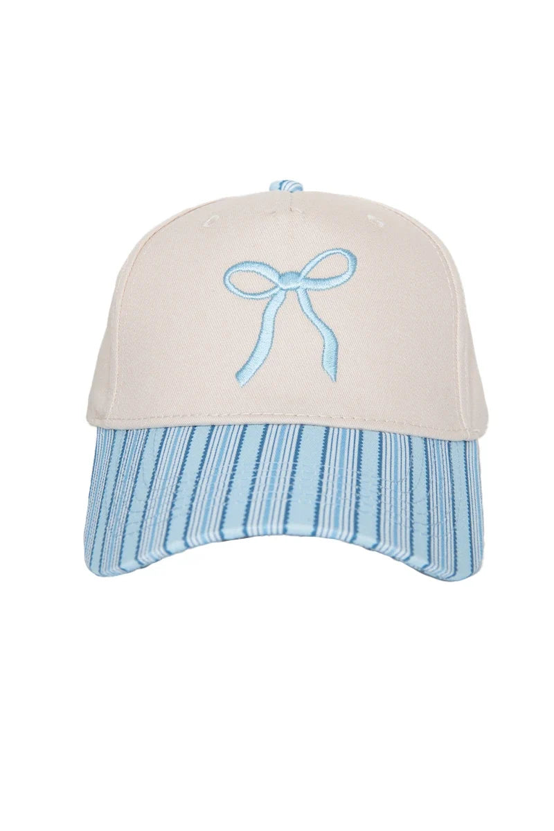 KDC-BC-1142 Katydid Coquette Bow Vintage Two-Toned Hat Light Blue Stripe 0