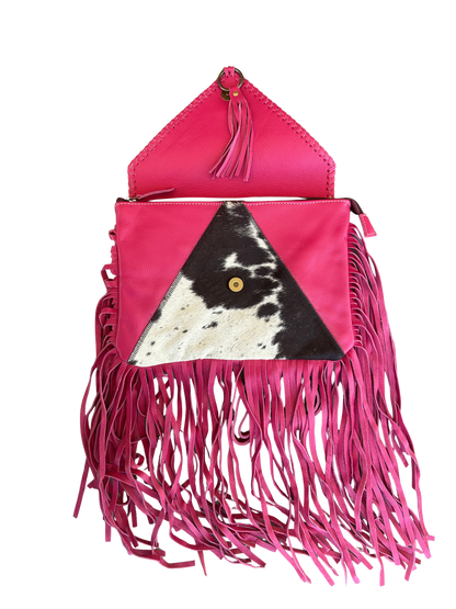 S-8851 Letterstone Trail Fringe Leather & Hairon Bag