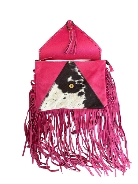 S-8851 Letterstone Trail Fringe Leather & Hairon Bag